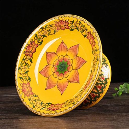 Đĩa Thờ Sứ Gấm Vàng Hoa Sen DT605