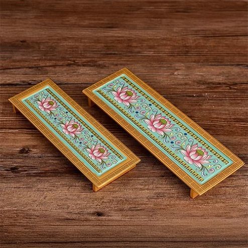 Khay Chén Hợp Kim Gấm Hoa Sen Xanh Dương DT379