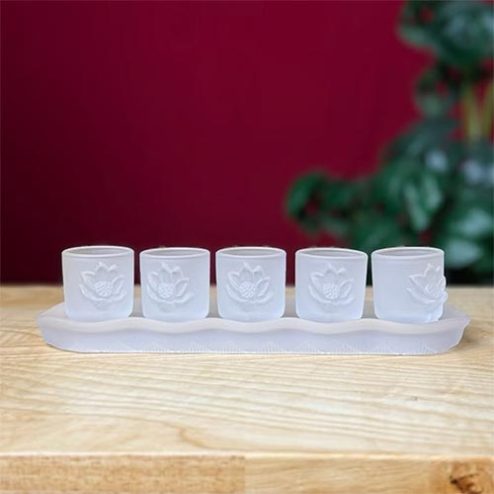 Khay Chén Nước Thờ Lưu Ly Trắng Nhập Khẩu DT575