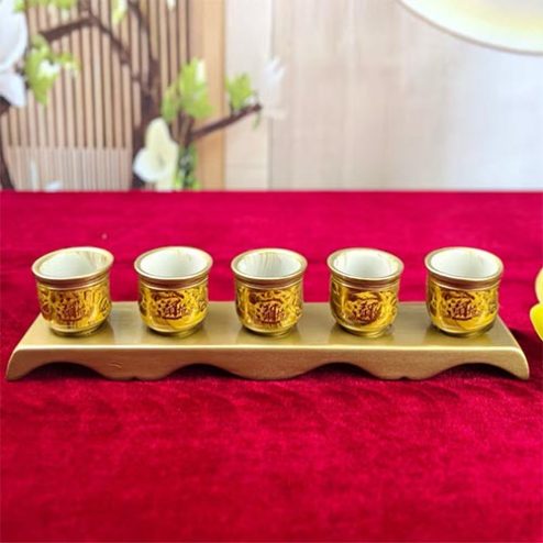 Khay Chén Nước Thờ Sứ Bát Nhã Tâm Kinh Vàng Chữ Phật DT630