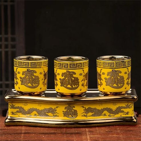 Khay Chén Nước Thờ Sứ Kim Xa Vàng Nhập Khẩu DT596