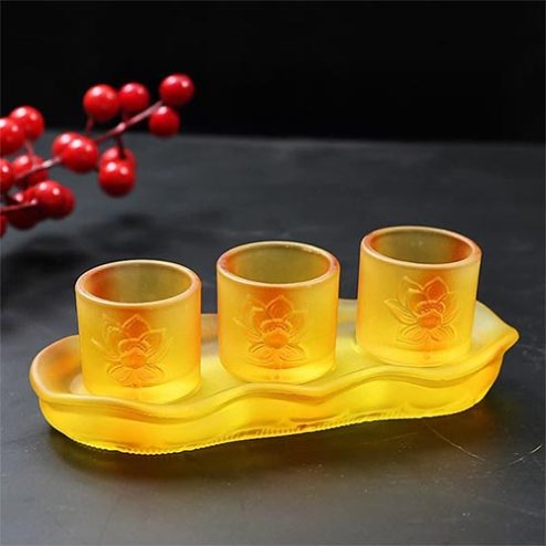 Khay Chén Thước Thờ Lưu Ly Vàng Nhập Khẩu DT569