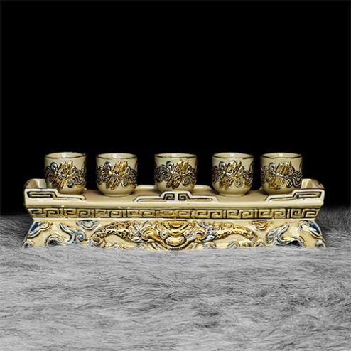 Kỷ Chén Thẳng Hoàng Thổ Gốm Bát Tràng Vẽ Vàng DT648