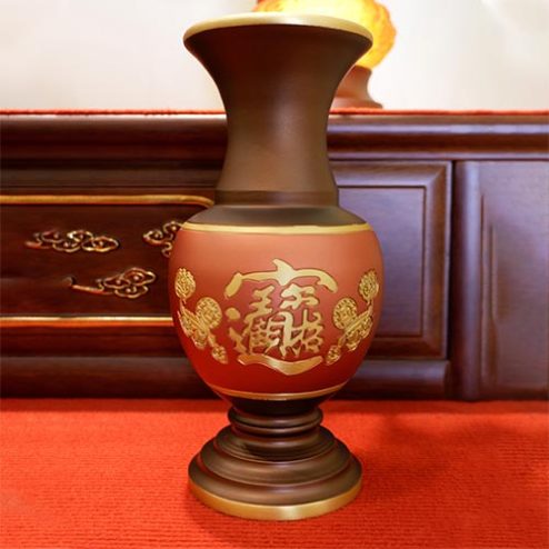 Lọ Hoa Đồng Nâu Chữ Phật Nổi Cao Cấp DT359