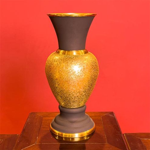 Lọ Hoa Đồng Vàng Ánh Kim Viền Nâu DT441