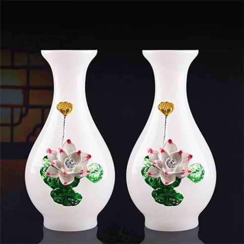 Lọ Hoa Ngọc Trắng Hoa Sen Nổi Cao Cấp DT516