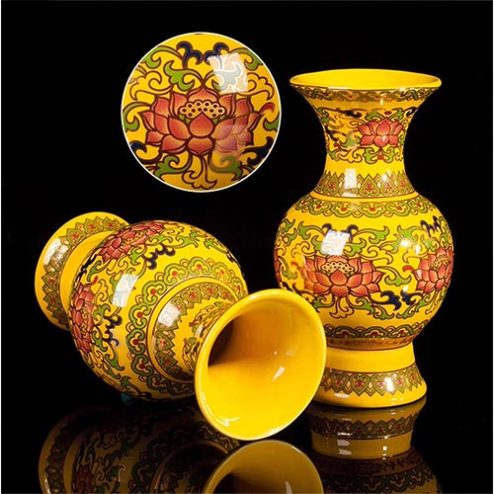 Lọ Hoa Sứ Gấm Vàng Hoa Sen DT606