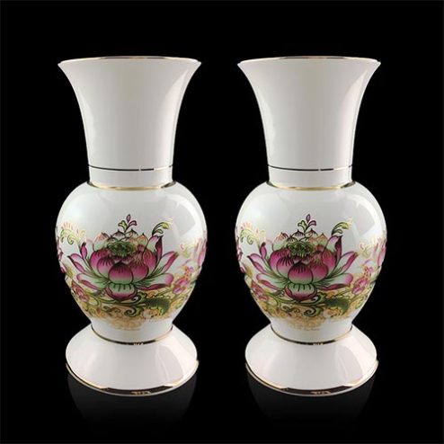 Lọ Hoa Sứ Sen Tam Bảo Trắng Nhập Khẩu DT495