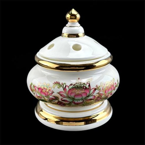 Lư Đốt Trầm Sứ Sen Tam Bảo Trắng Nhập Khẩu DT498