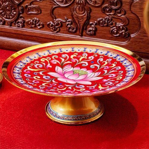 Mâm Bồng Hợp Kim Gấm Hoa Sen Đỏ Cao Cấp DT393