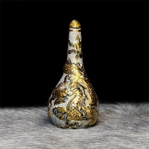 Nậm Rượu Dáng Bầu Bát Tràng Men Rạn Rồng Vẽ Vàng DT638