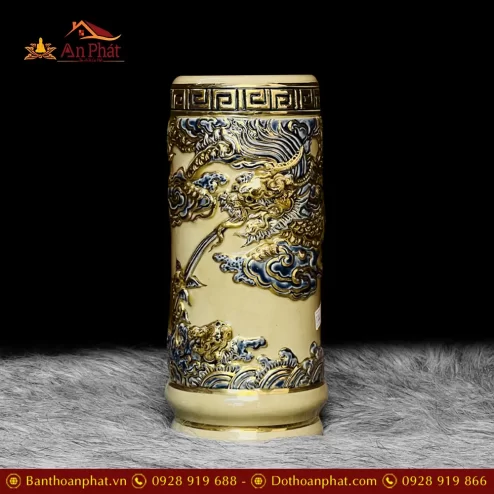 Ống Đựng Hương Hoàng Thổ Gốm Bát Tràng Vẽ Vàng DT649