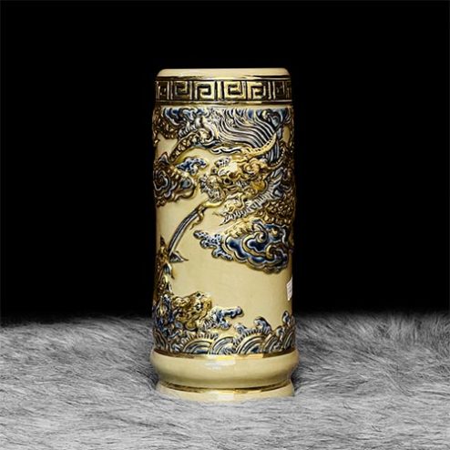 Ống Đựng Hương Hoàng Thổ Gốm Bát Tràng Vẽ Vàng DT649