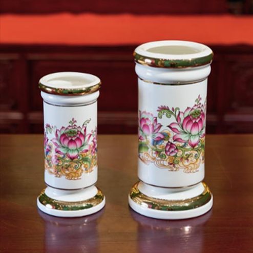 Ống Hương Sứ Sen Tam Bảo Trắng Nhập Khẩu DT496