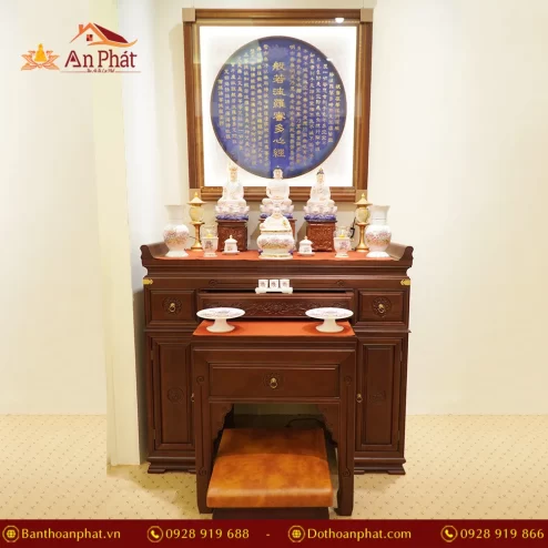 Bàn thờ gỗ Cẩm chạm khắc hoa sen màu nguyên bản BT8708 An Phát