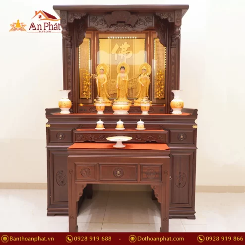 Ban Thờ Gỗ Cẩm Khắc Kinh Phật Màu Nâu Đỏ BT8702 An Phát