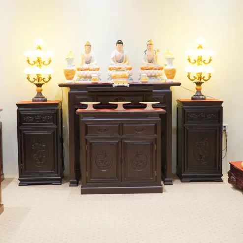 Bàn thờ gỗ Cẩm mẹ bồng con màu óc chó BT8712 An Phát