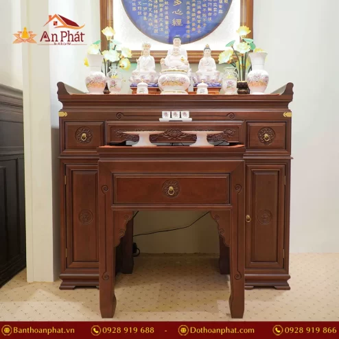 Bàn thờ nhập khẩu chạm khắc hoa sen màu nâu đỏ BT8714 An Phát