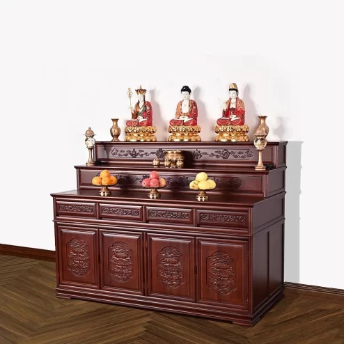 Tủ thờ tam cấp Bát bảo Kiết tường màu nâu đỏ BT8706