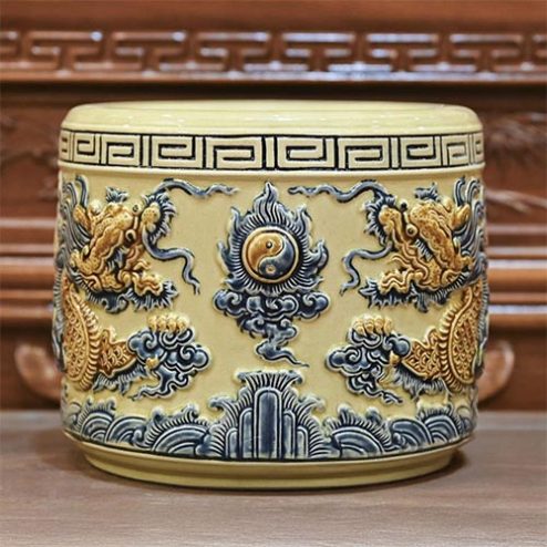 Bát Hương Hoàng Thổ Bát Tràng Rồng Đắp Nổi DT676