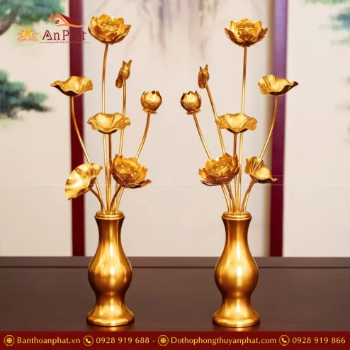 Bình Hoa Sen Đồng 7 Cành Bình Vàng DTD1448 An Phát