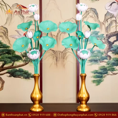 Bình Hoa Sen Đồng Bình Vàng Cành Xanh DTD1442 An Phát