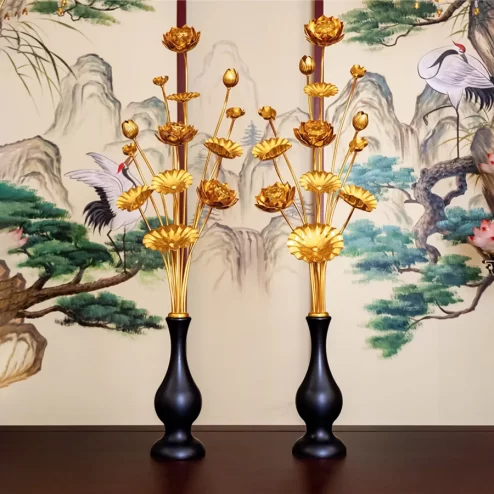 Bình Hoa Sen Đồng Đài Loan Cành Vàng DTD1445 An Phát