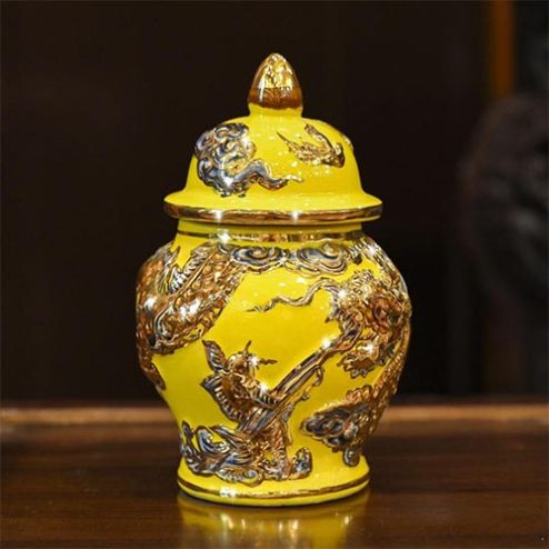 Choé Thờ Gốm Bát Tràng Đắp Nổi Rồng Vẽ Vàng DT745