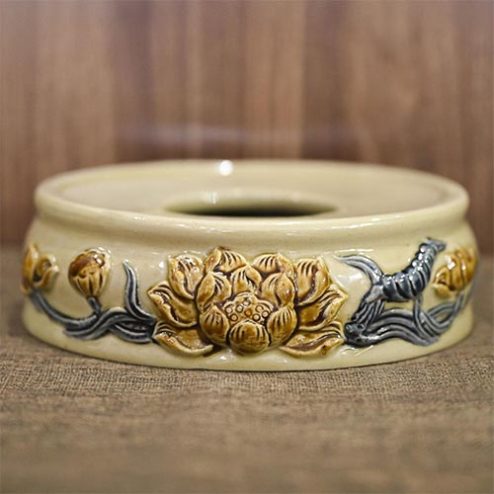 Đế Kê Bát Hương Hoàng Thổ Hoa Sen Đắp Nổi DT679