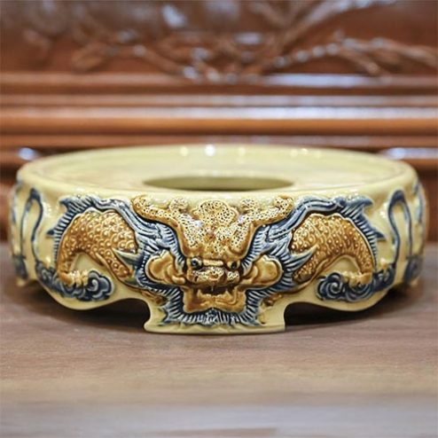 Đế Kê Bát Hương Hoàng Thổ Rồng Đắp Nổi DT678