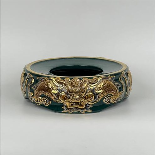 Đế Kê Bát Hương Men Đắp Nổi Xanh Vẽ Vàng DT655