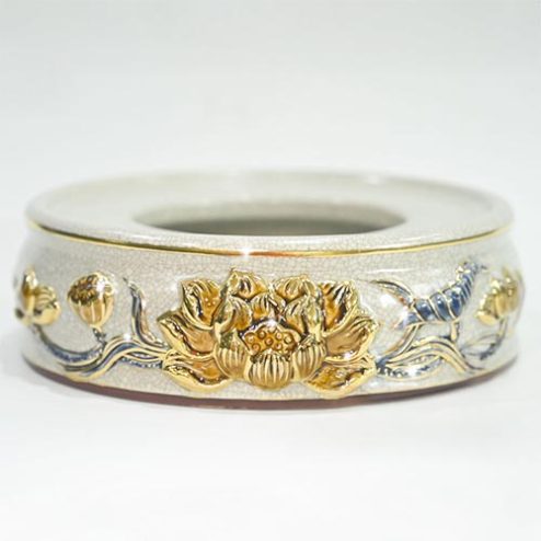 Đế Kê Bát Hương Men Rạn Hoa Sen Vẽ Vàng Cao Cấp DT669