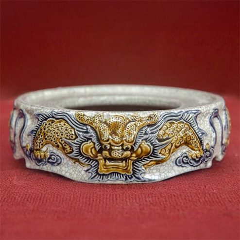 Đế Kê Bát Hương Men Rạn Rồng Đắp Nổi Bát Tràng DT673