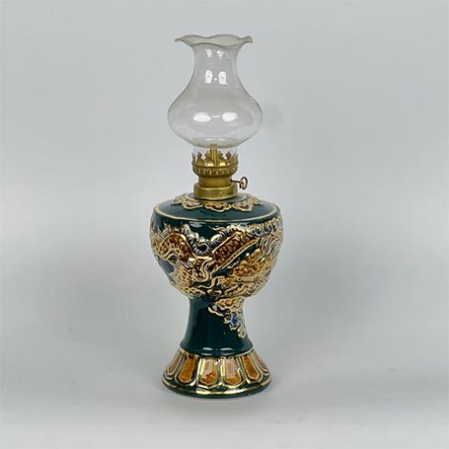 Đèn Dầu Thờ Đắp Nổi Rồng Xanh Vẽ Vàng Bát Tràng DT661