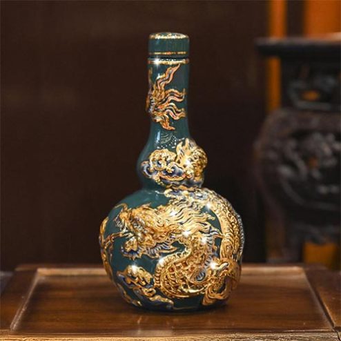 Đèn Dầu Thờ Đắp Nổi Xanh Vẽ Vàng Bát Tràng DT663