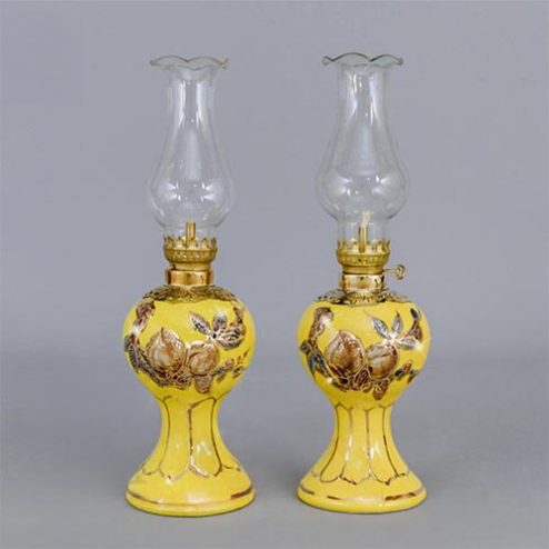 Đèn Dầu Thờ Gốm Vàng Bát Tràng Đắp Nổi Vẽ Vàng DT778