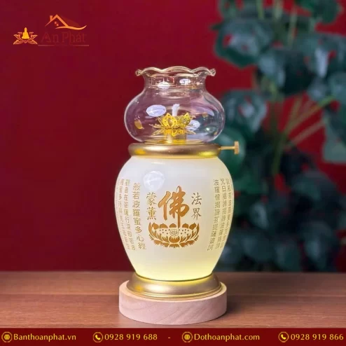Đèn thờ dầu tâm kinh chữ Phật cao 19cm DTD1505 An Phát