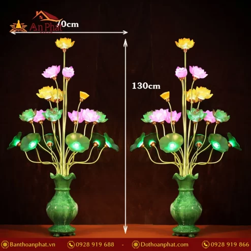 Đèn thờ điện bình ngọc nhiều bông nhiều màu cao cấp