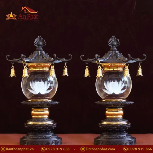 Đèn thờ điện đồng Liên Hoa Cổ Tự cao 33cm, 40cm DTD1437 An Phát