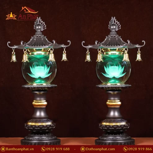 Đèn thờ điện đồng Liên Hoa Cổ Tự cao 45cm DTD1436 An Phát