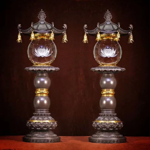 Đèn thờ điện đồng Liên Hoa Cổ Tự cao cấp DTD1432 An Phát