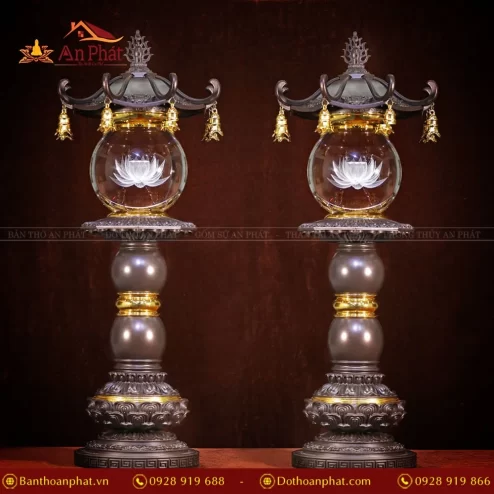 Đèn thờ điện đồng Liên Hoa Cổ Tự cao cấp DTD1432 An Phát