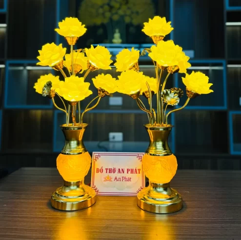 Đèn thờ điện lưu ly 7 bông hoa sen bình ngọc DTD1462 An Phát