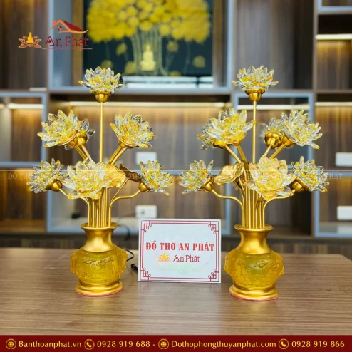 Đèn thờ điện hoa sen 9 bông pha lê cao cấp DTD1478 An Phát