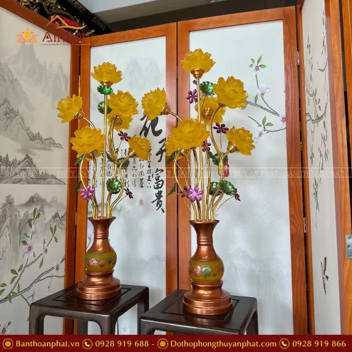 Đèn thờ hoa sen lưu ly bằng điện