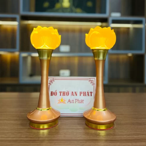 Đèn thờ điện lưu ly 1 bông thân đồng DTD1481 An Phát
