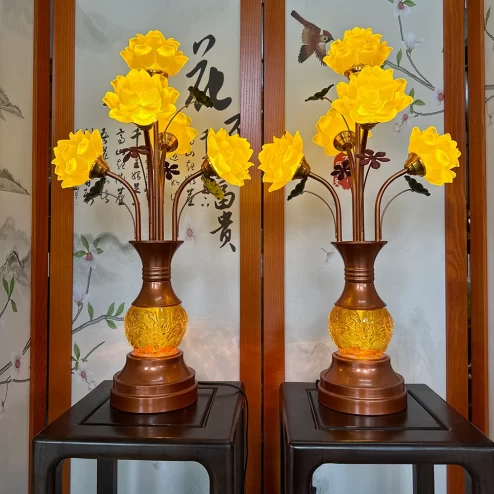 Đèn thờ điện lưu ly 5 bông bụng ngọc DTD1468 An Phát