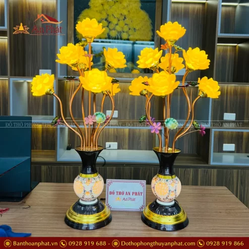 Đèn thờ điện lưu ly 7 bông bình gốm DTD1466 An Phát