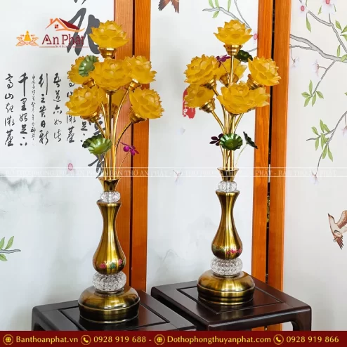 Đèn thờ hoa sen lưu ly 7 bông
