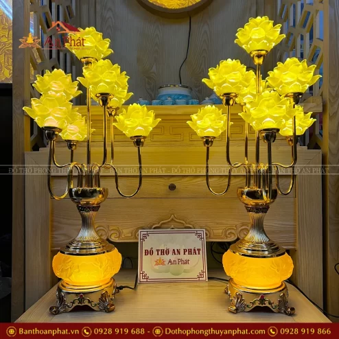 Đèn thờ điện lưu ly 9 bông hoa sen bình ngọc DTD1460 An Phát